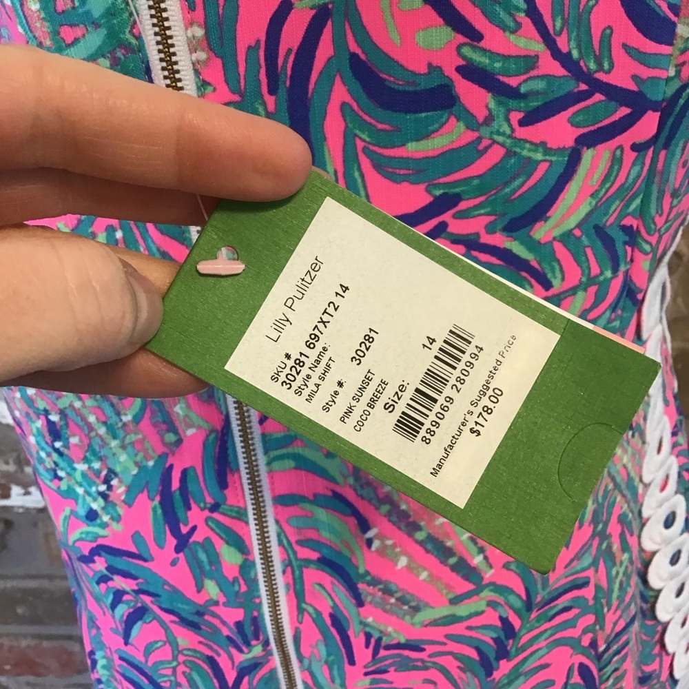 Lilly Pulitzer Pink & Blue Tropical Print Sleeveless Shift Dress - Picture 6 of 8